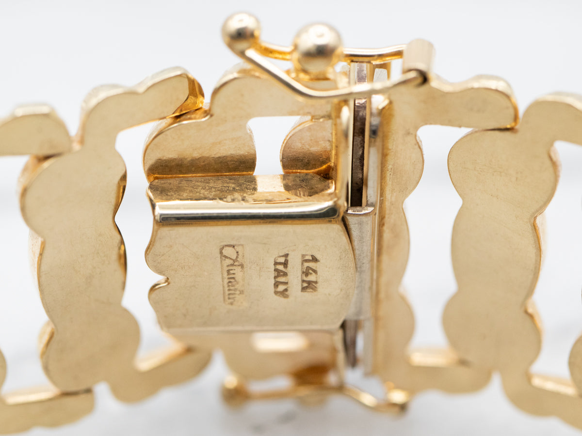 Mid Century Ornate Panel Link Bracelet