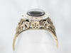 Antique Black Star Sapphire Floral Filigree Ring