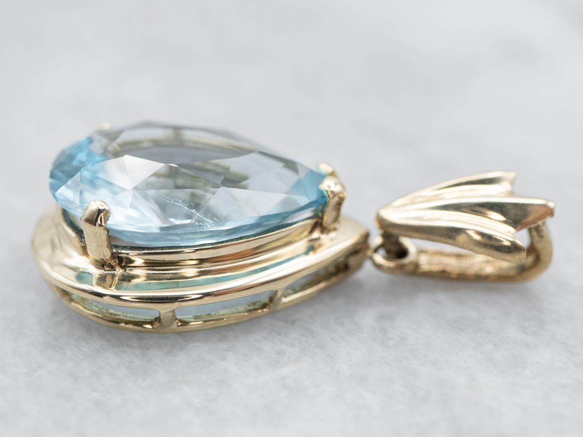 Blue Topaz Gold Drop Pendant
