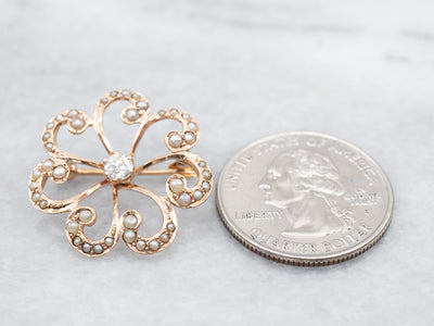 Victorian Diamond and Seed Pearl Pin