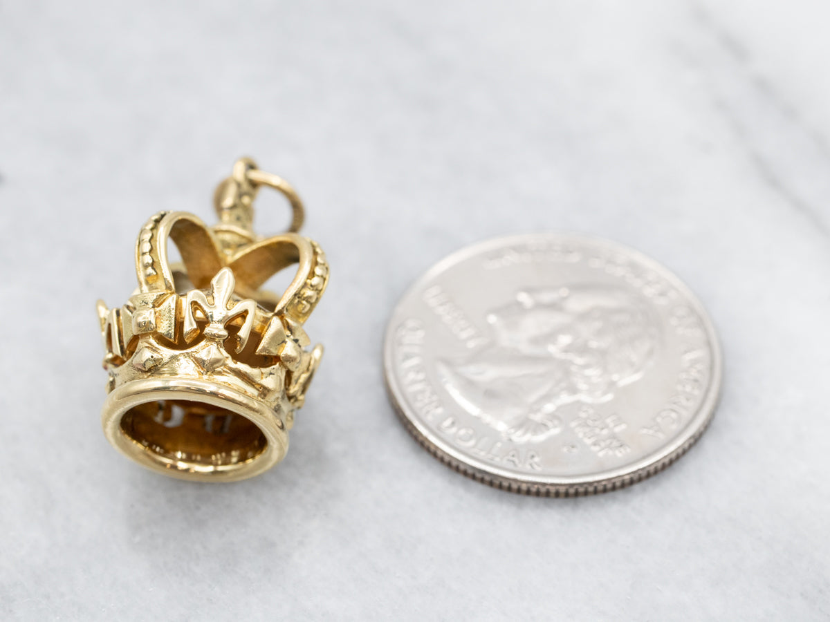 Charm America King's Crown Charm - 10K Solid Gold, Hypoallergenic, Gift Boxed