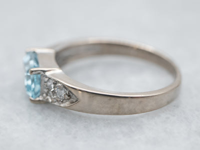 18K White Gold Blue Topaz and Diamond Ring