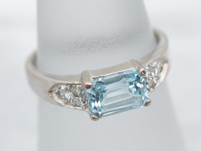 18K White Gold Blue Topaz and Diamond Ring