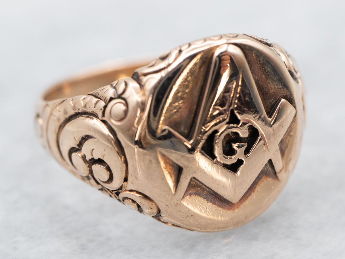 Antique Rose Gold Masonic Ring