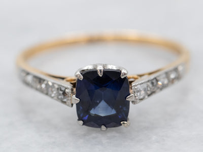 Rare Sapphire and Old Mine Cut Diamond Ring