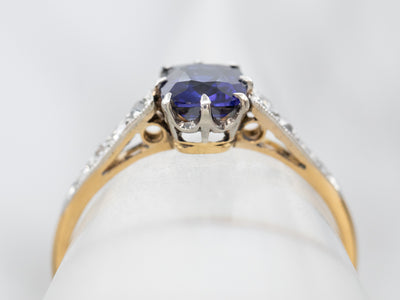 Rare Sapphire and Old Mine Cut Diamond Ring