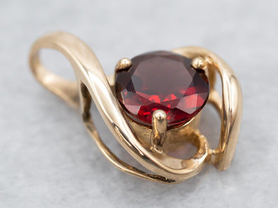 Contemporary Gold and Pyrope Garnet Solitaire Pendant