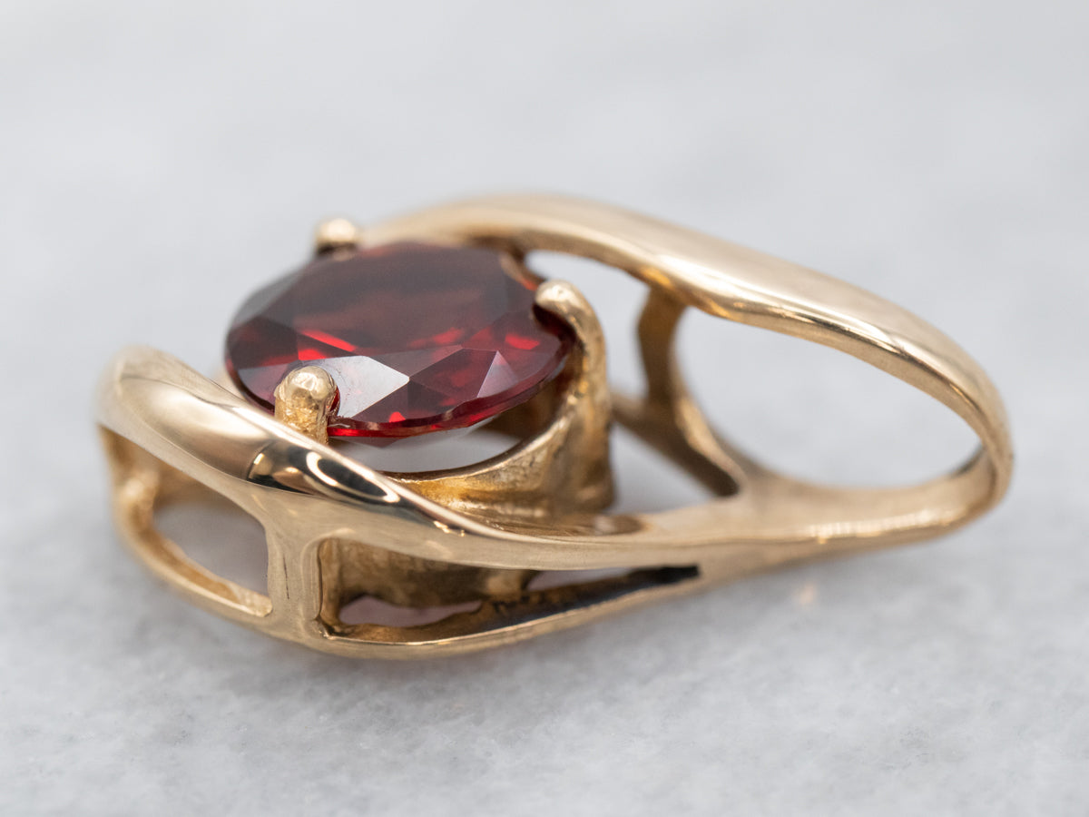 Contemporary Gold and Pyrope Garnet Solitaire Pendant