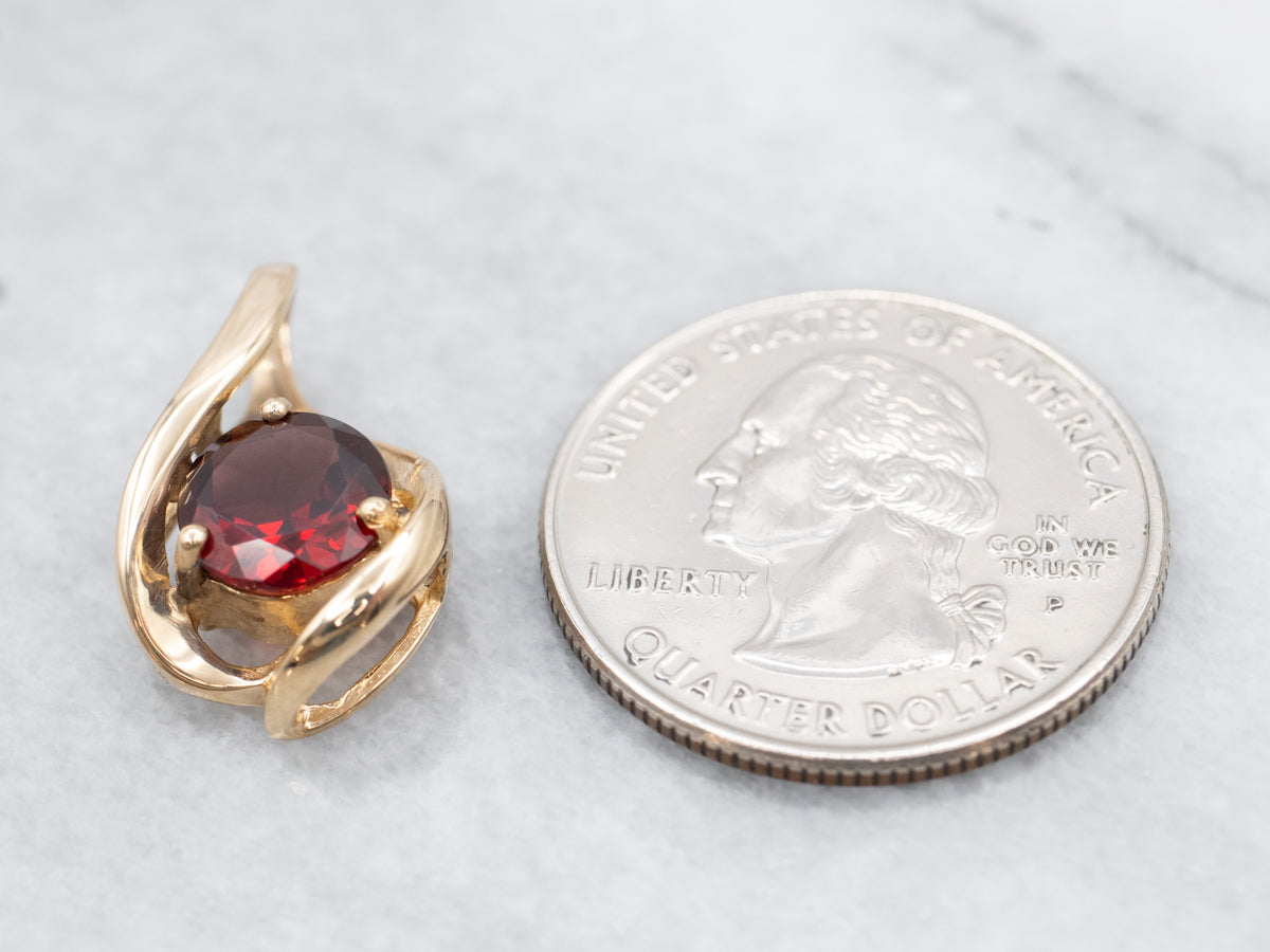 Contemporary Gold and Pyrope Garnet Solitaire Pendant
