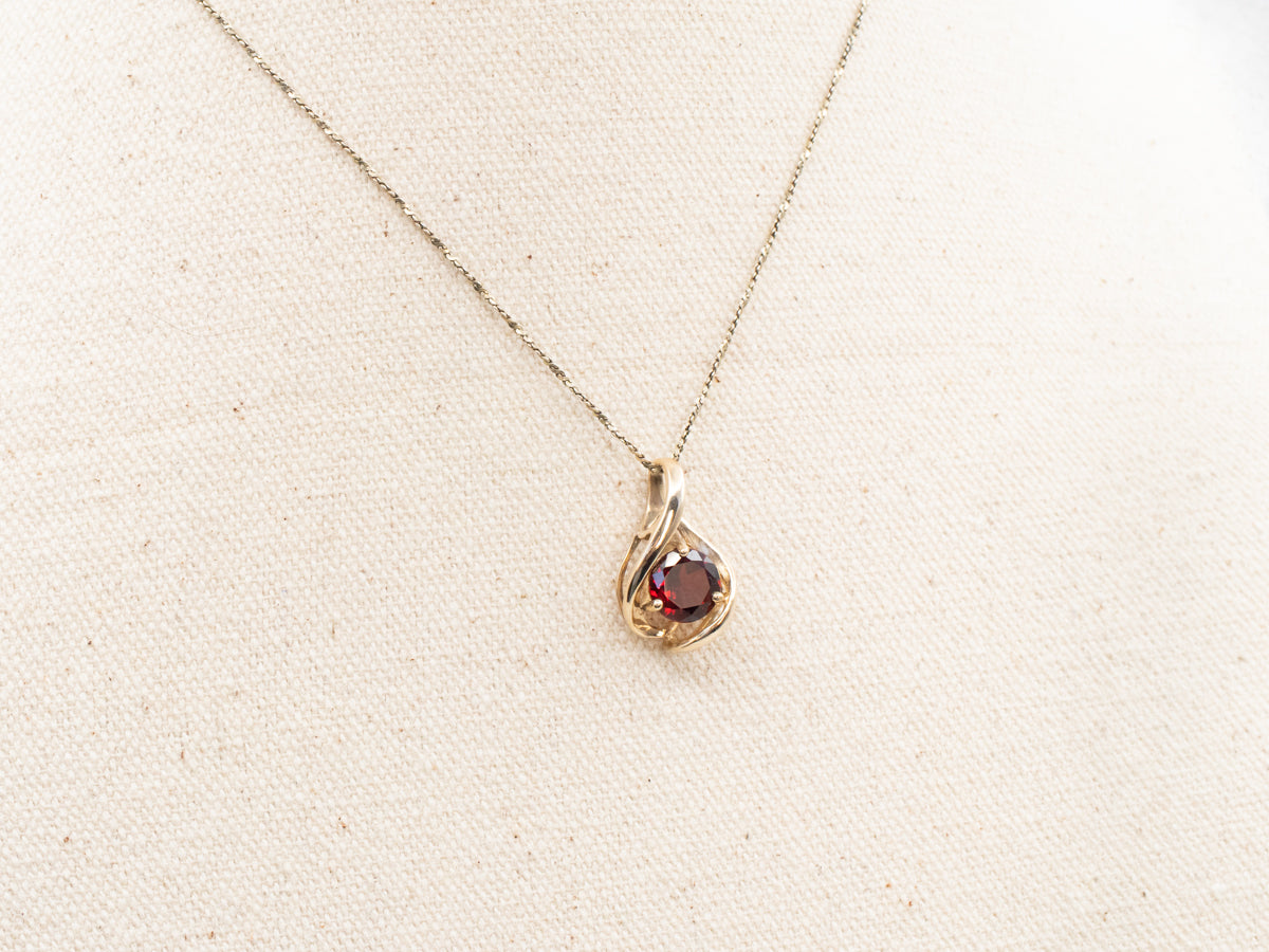 Contemporary Gold and Pyrope Garnet Solitaire Pendant