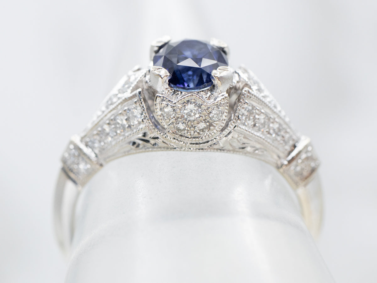 Modern Sapphire and Diamond Ring