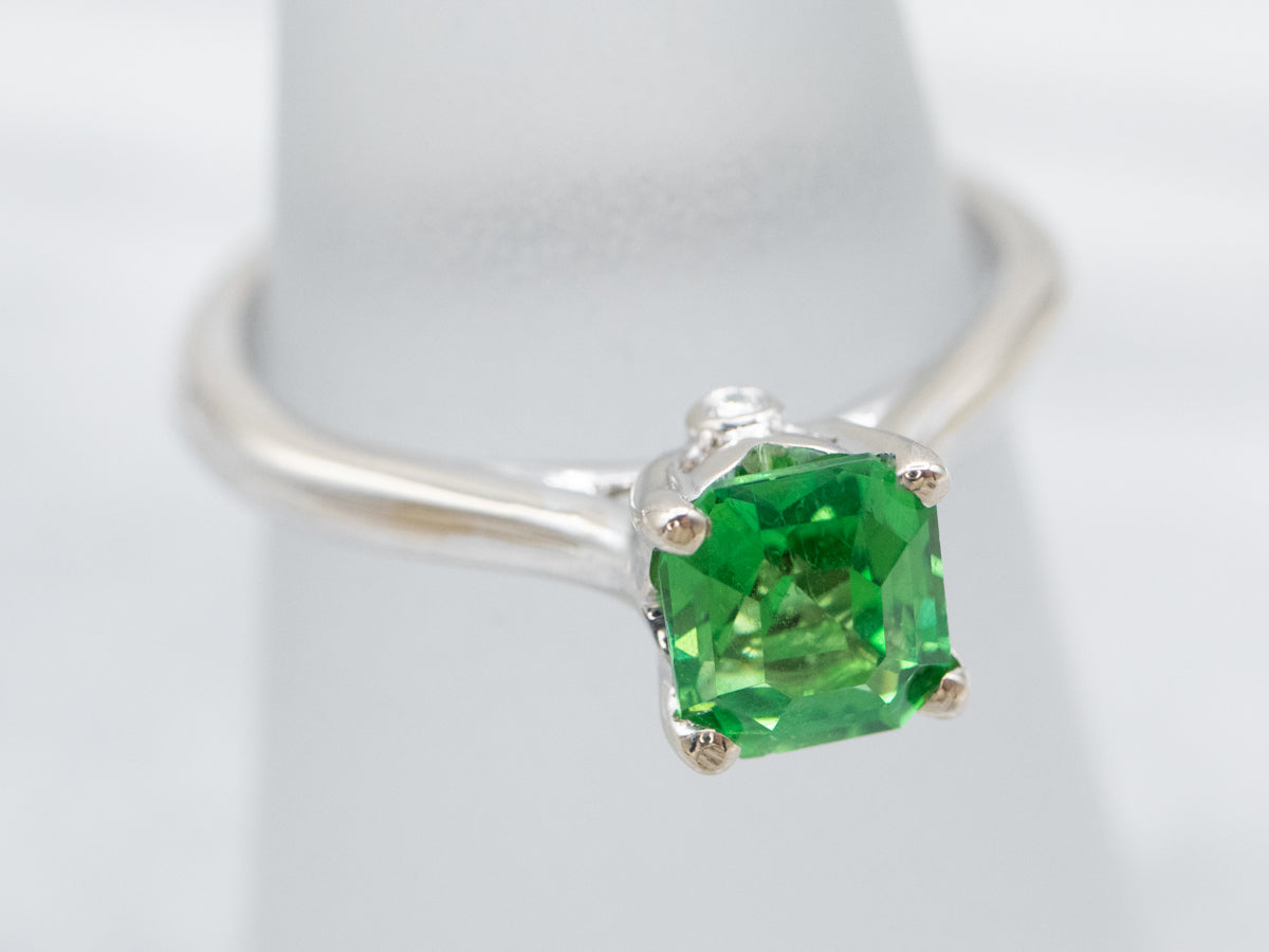 White Gold Tsavorite Garnet and Diamond Ring