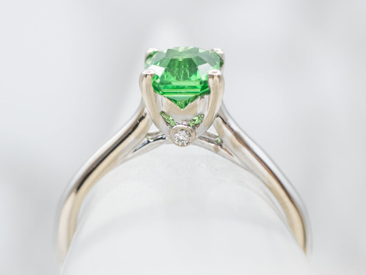 White Gold Tsavorite Garnet and Diamond Ring