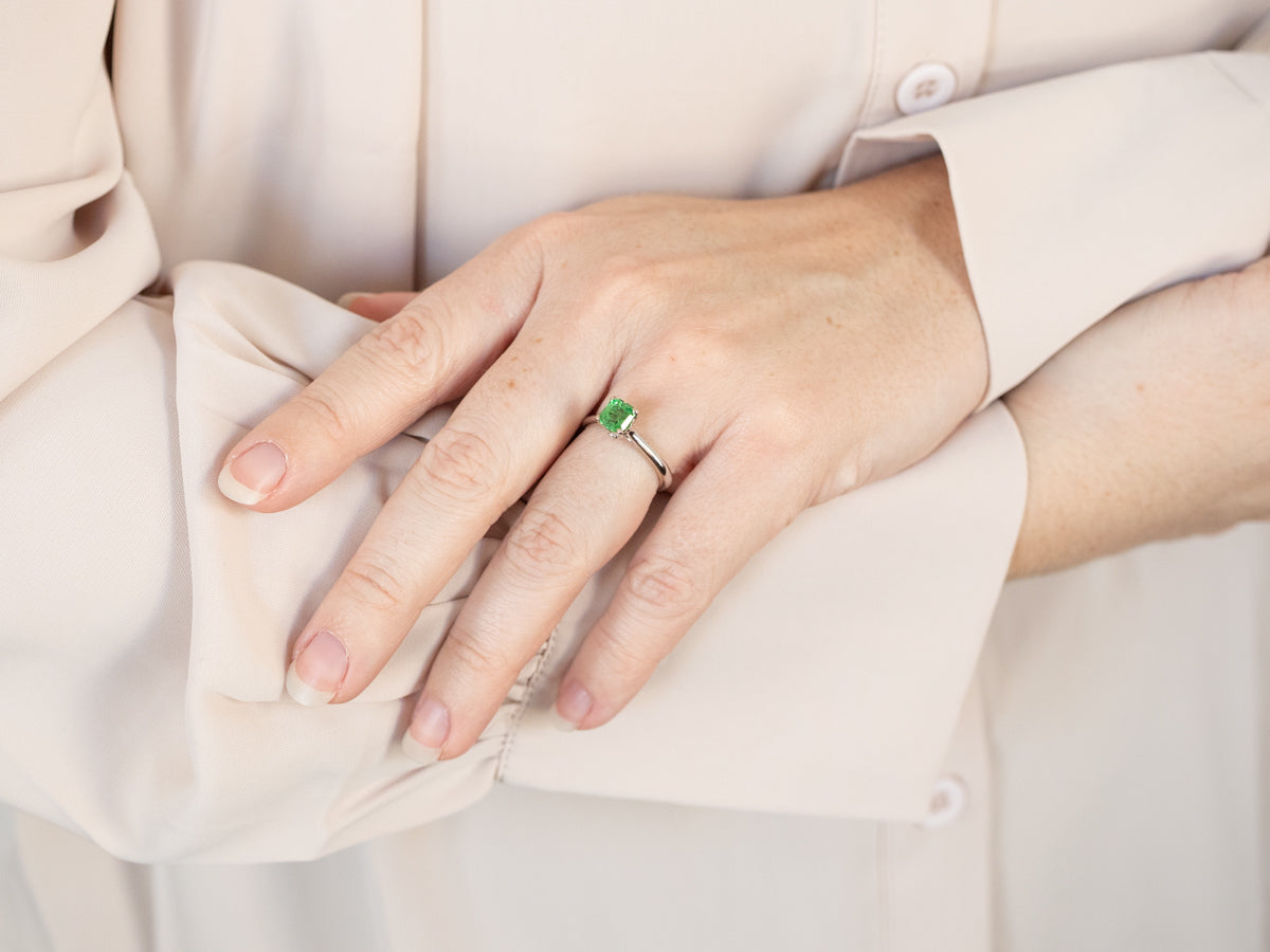White Gold Tsavorite Garnet and Diamond Ring