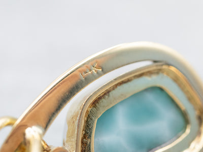 Modernist Gold Larimar and Diamond Pendant