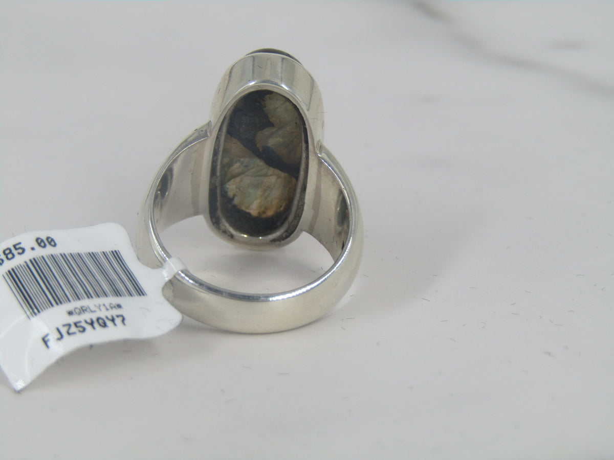 Bezel Set Silver Labradorite Band Ring
