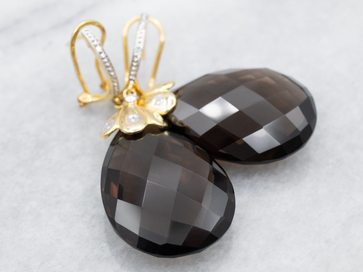Smoky Quartz and Diamond Drop Earrings