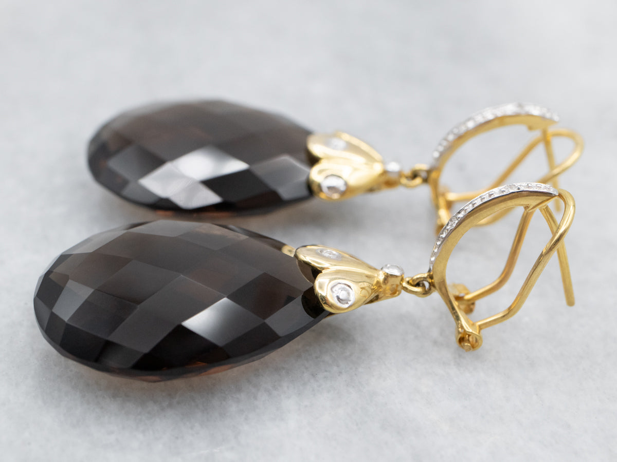 Smoky Quartz and Diamond Drop Earrings