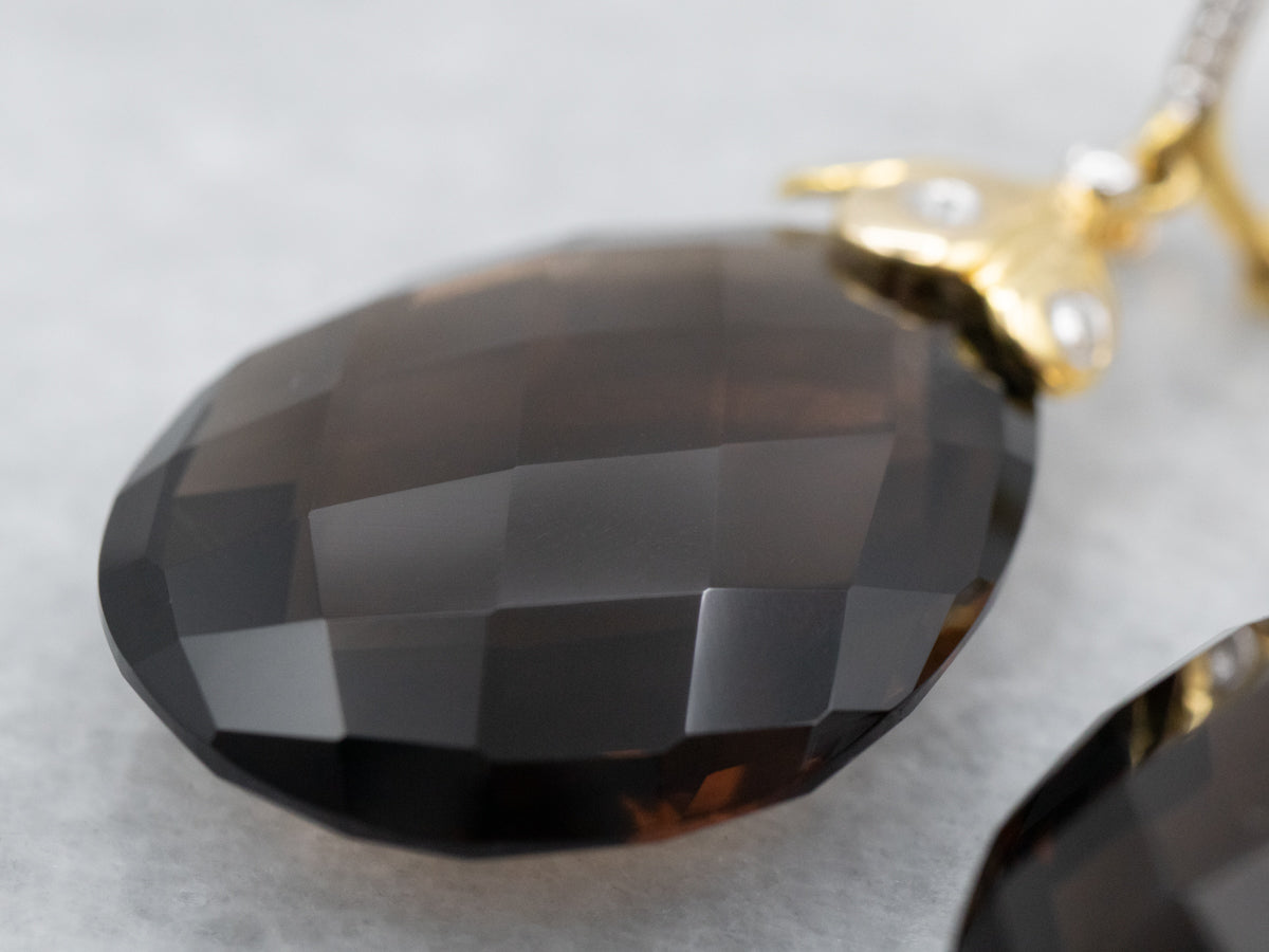 Smoky Quartz and Diamond Drop Earrings