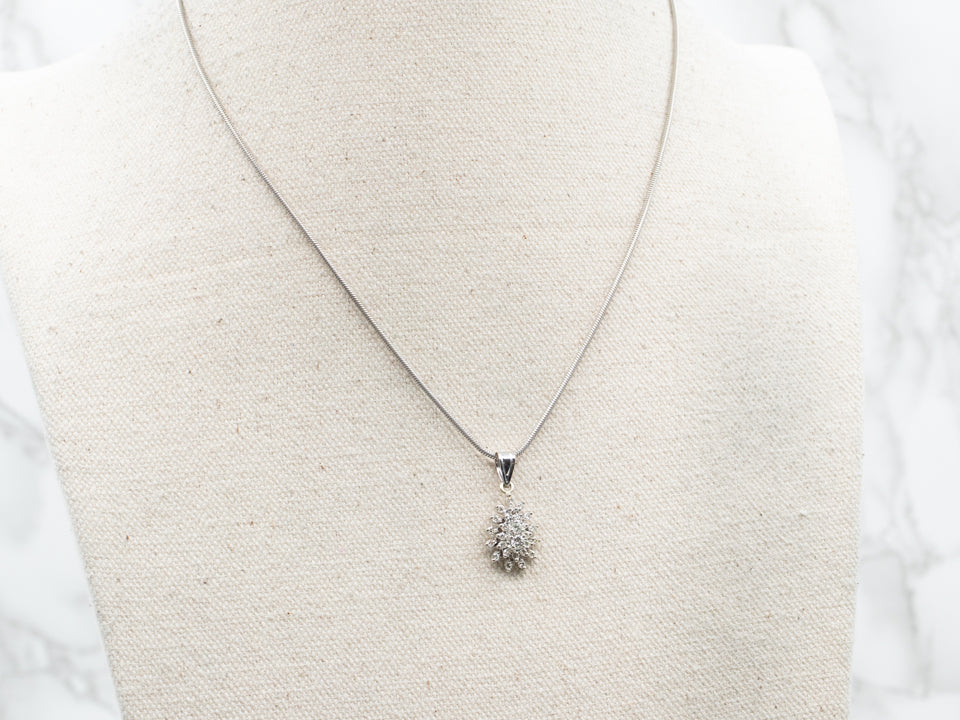 Sparkling White Gold Diamond Cluster Pendant
