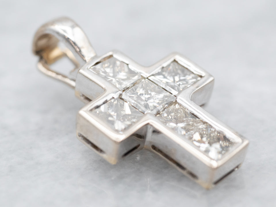 Diamond Square Cross Rune Princess Cut Diamond Encrusted Cross - Market Square Jewelers