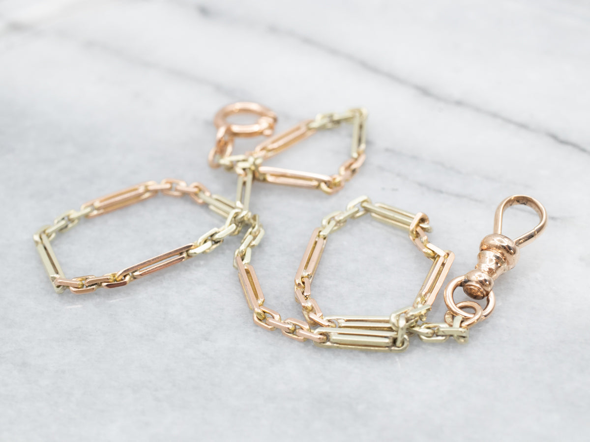 Two Tone Gold Retro Era Pocket Watch Chain