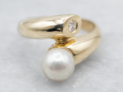 Modernist Pearl and Diamond Ring