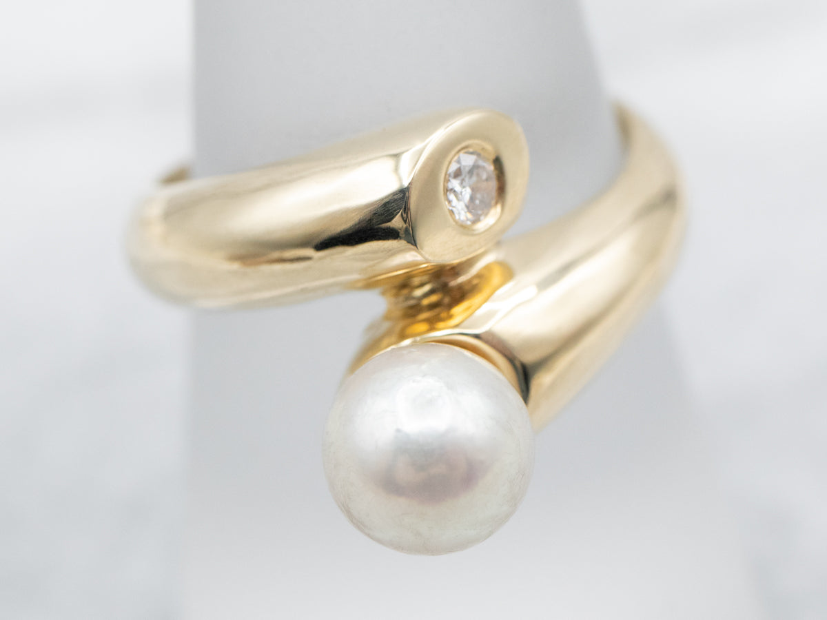 Modernist Pearl and Diamond Ring