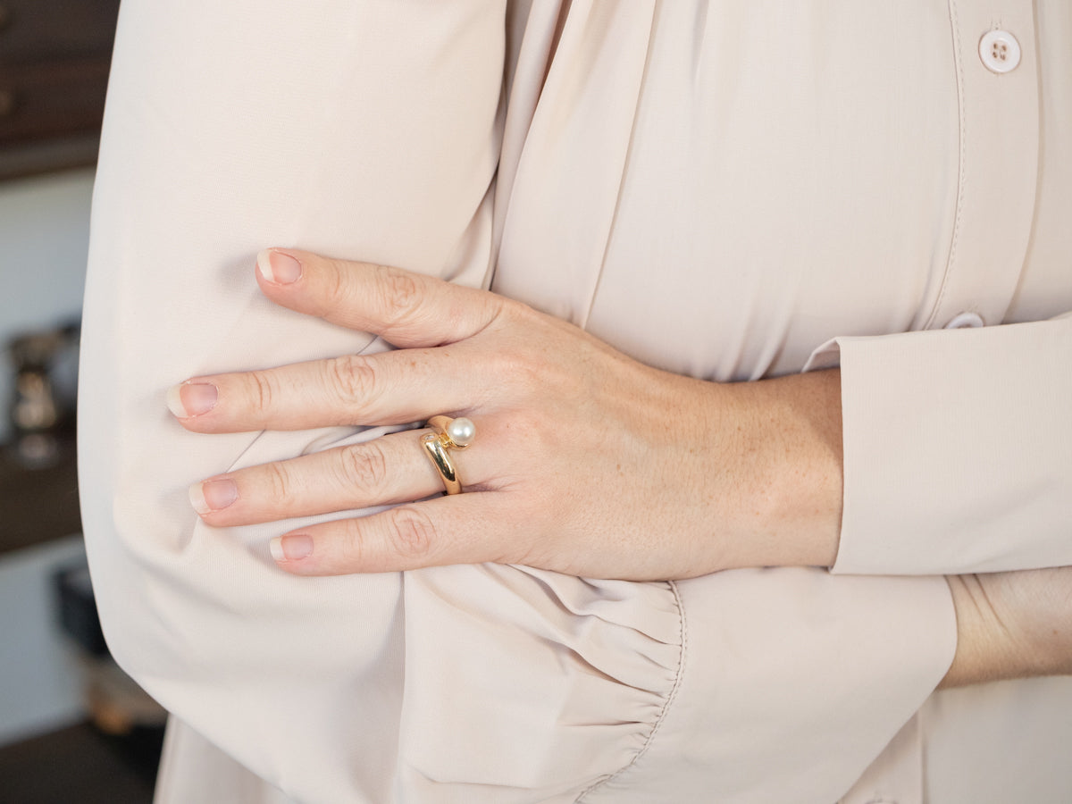 Modernist Pearl and Diamond Ring