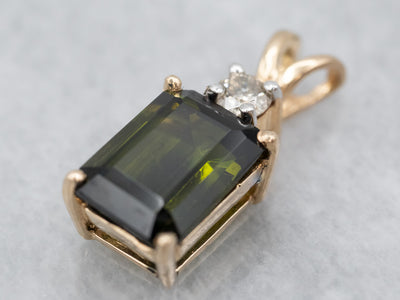 Gold Green Tourmaline and Diamond Pendant