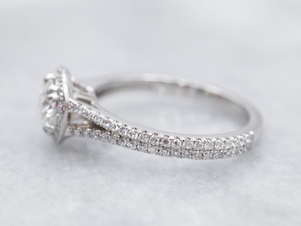 GIA Certified Diamond Platinum Halo Engagement Ring