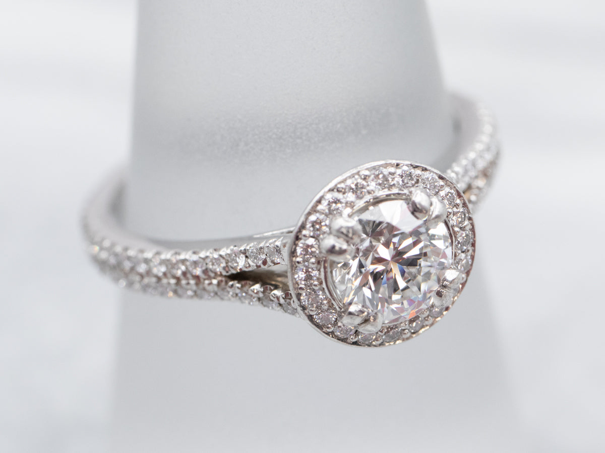GIA Certified Diamond Platinum Halo Engagement Ring