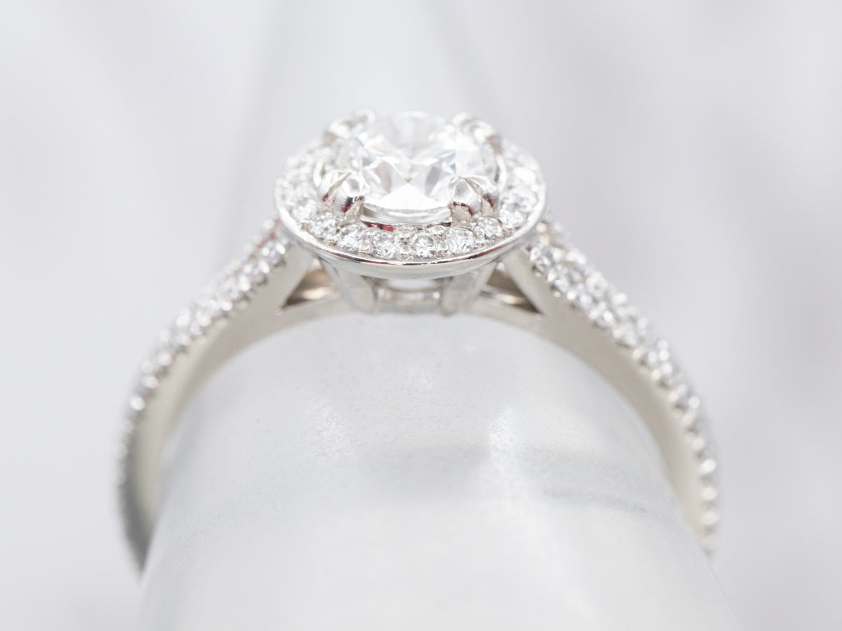 GIA Certified Diamond Platinum Halo Engagement Ring