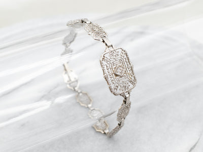 Elegant Art Deco Filigree and Diamond Bracelet