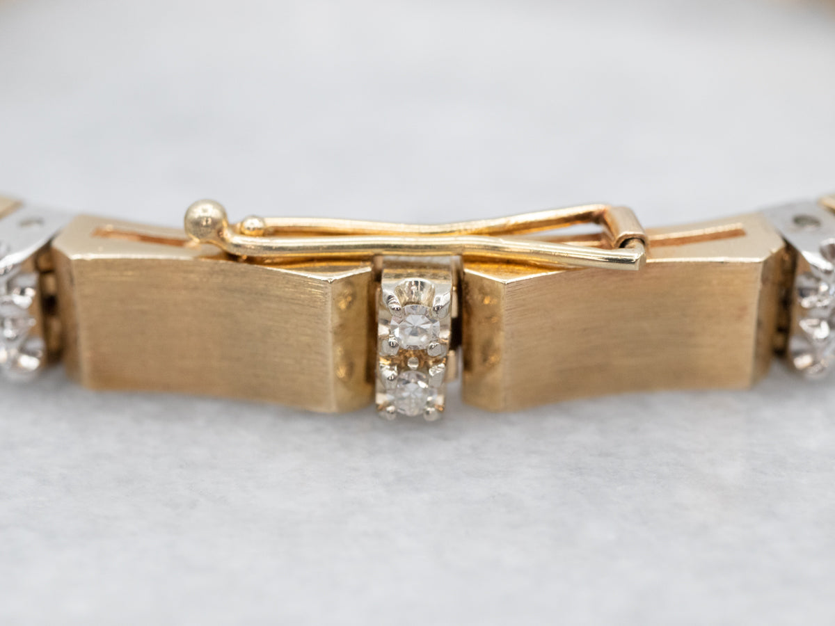 Luxurious Two Tone Brushed Gold Diamond Bracelet