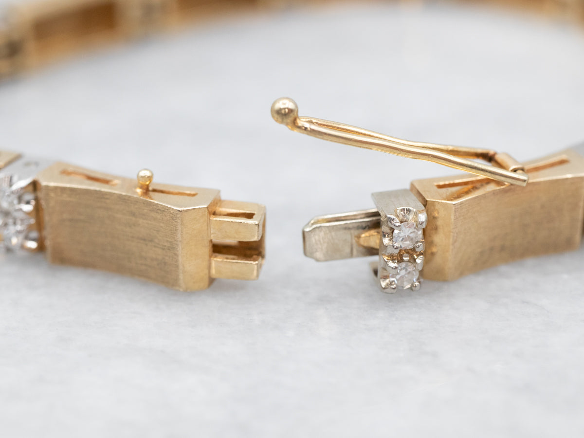 Luxurious Two Tone Brushed Gold Diamond Bracelet