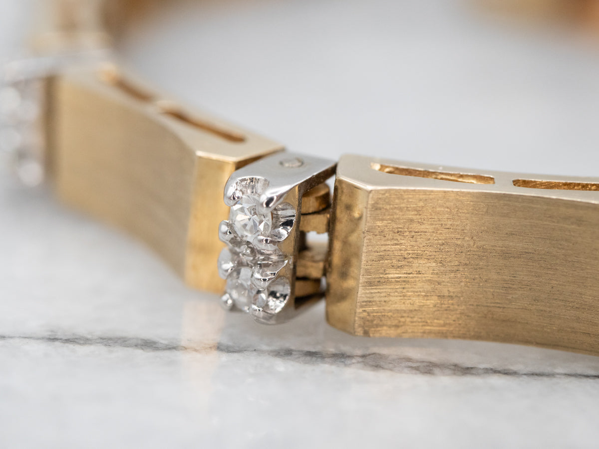 Luxurious Two Tone Brushed Gold Diamond Bracelet