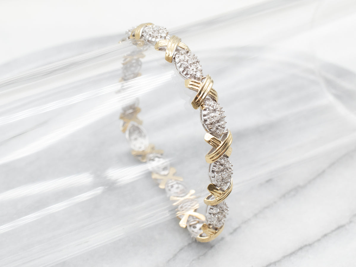 Pulsera de diamantes brillantes de dos tonos