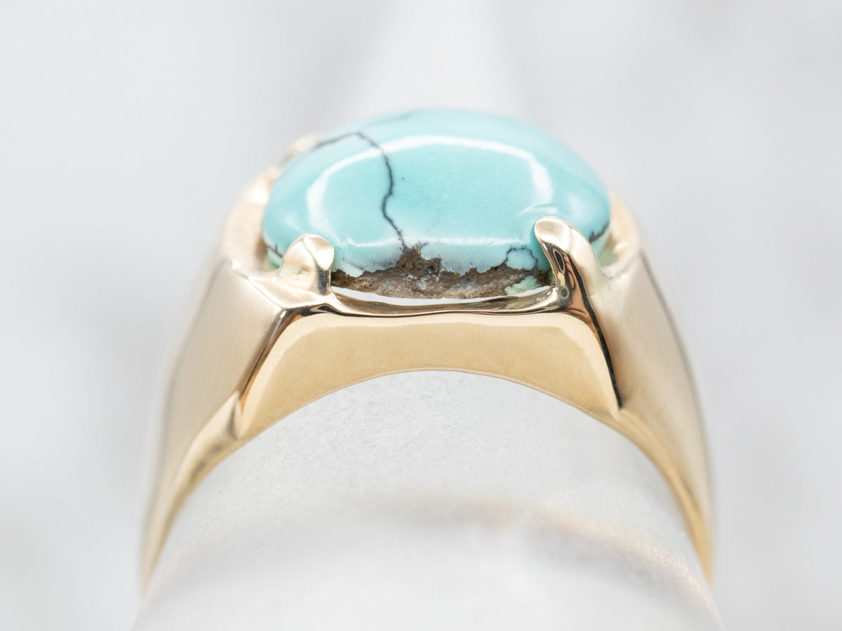 Unisex Vintage Gold Turquoise Solitaire Ring