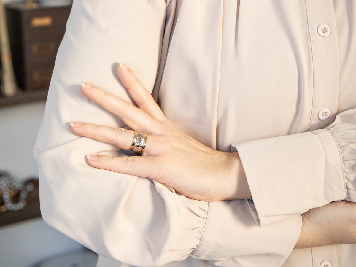 Mid Century Two Tone Gold Floral Band
