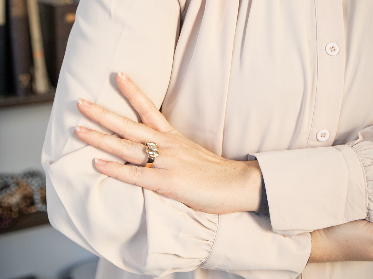 Vintage Diamond and Synthetic Ruby Buckle Ring