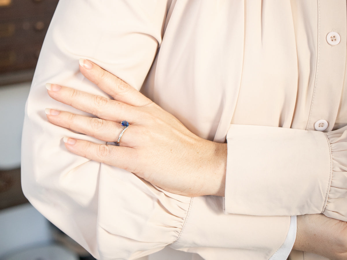 Ceylon Sapphire and Diamond Bypass Ring