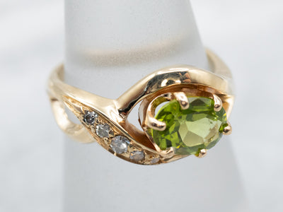 Peridot and Diamond Gold Ring
