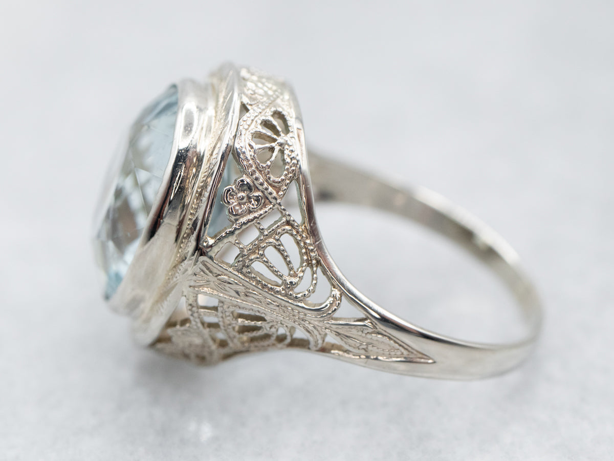 Art Deco Aquamarine Filigree Ring
