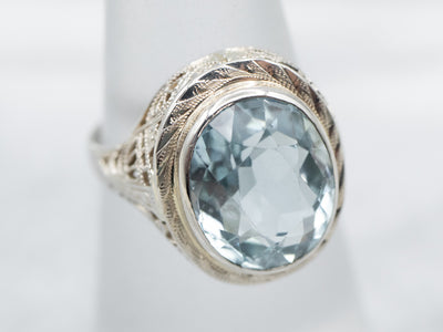 Art Deco Aquamarine Filigree Ring