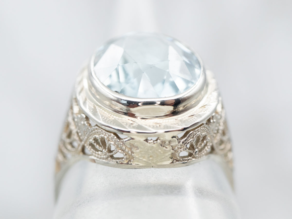 Art Deco Aquamarine Filigree Ring