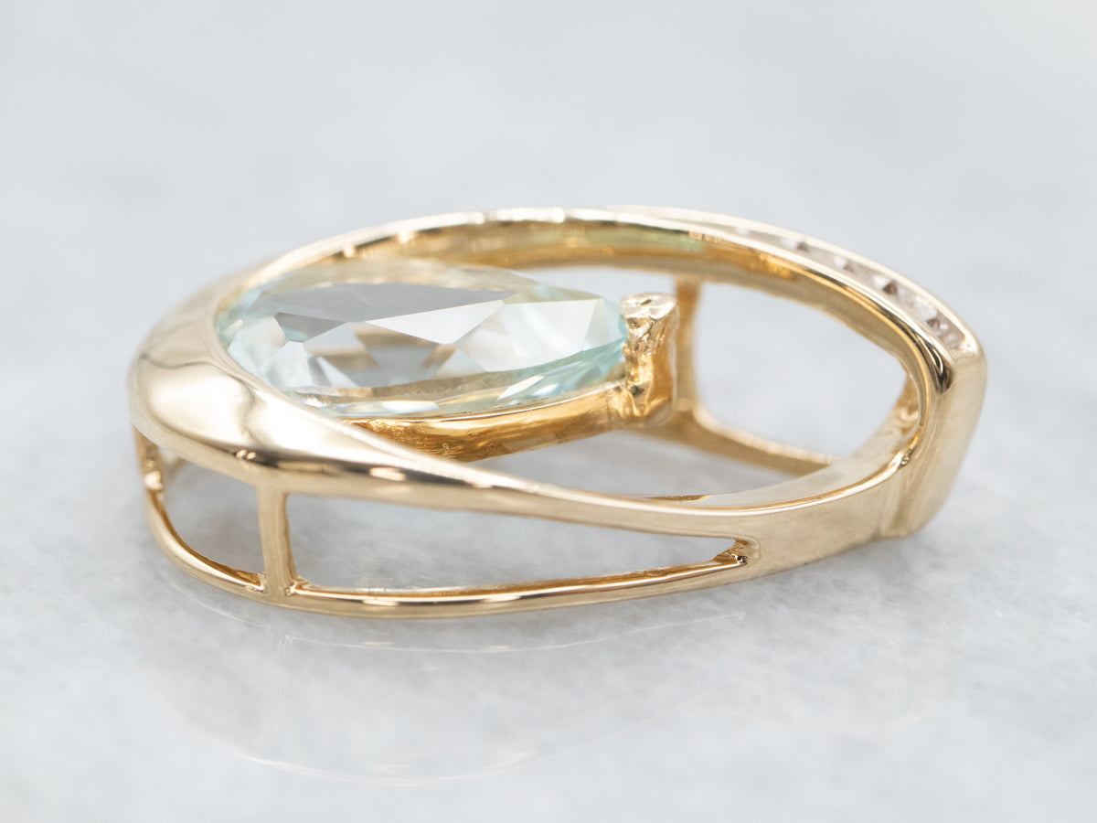 Teardrop Blue Topaz and Diamond Pendant