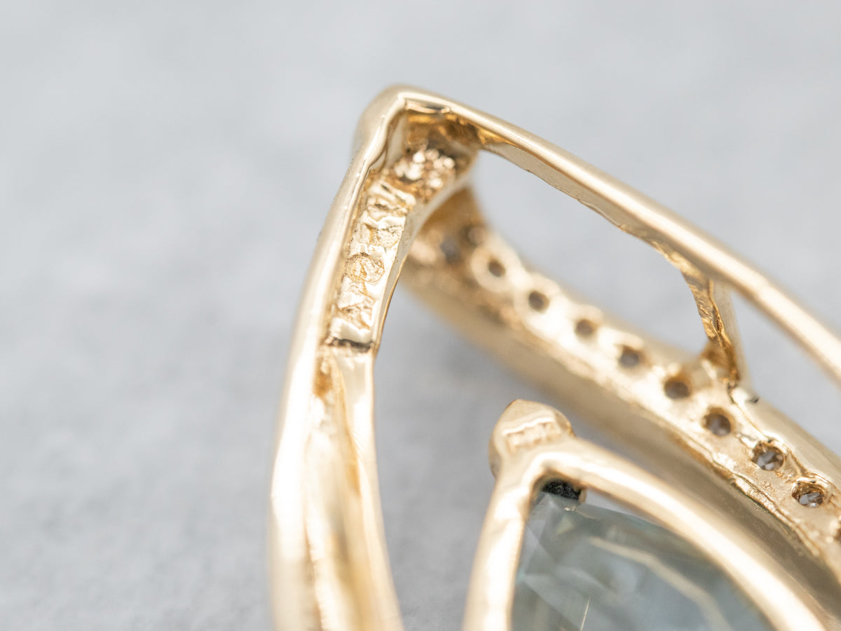 Teardrop Blue Topaz and Diamond Pendant