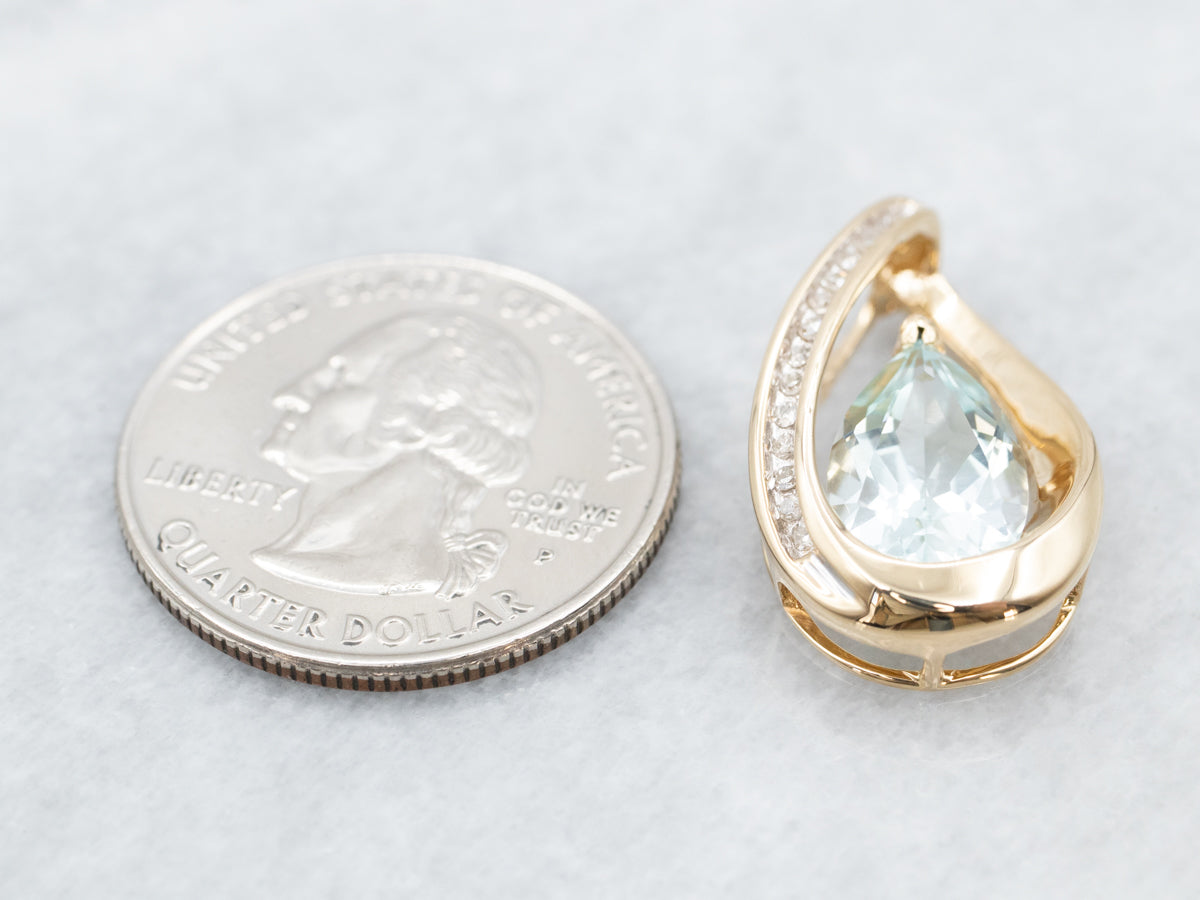 Teardrop Blue Topaz and Diamond Pendant