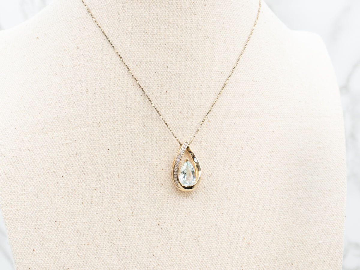Teardrop Blue Topaz and Diamond Pendant